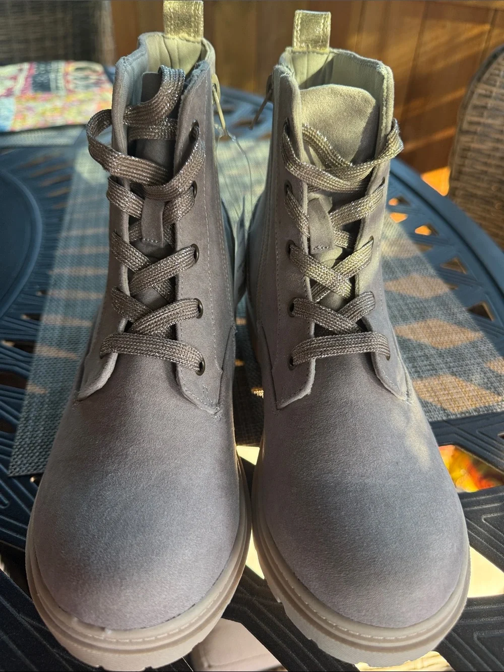 Joie Gray Kids Suede Lace-Up Ankle Boots
